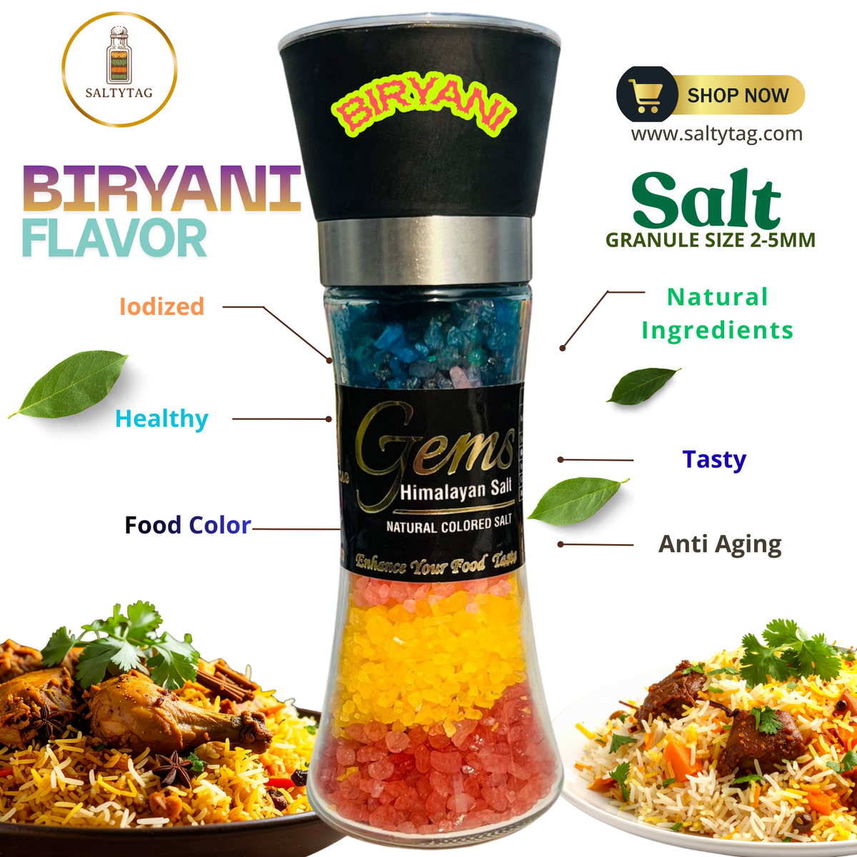 Biryani Flavor Natural Himalayan Salt With Grinder
