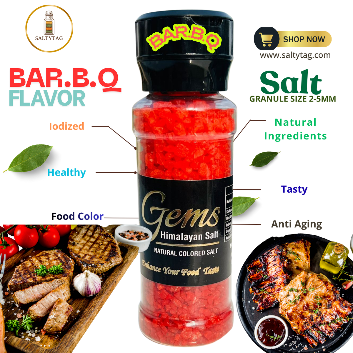 BAR B.Q Flavor Natural Himalayan Salt With Grinder