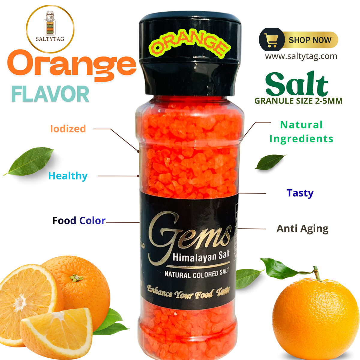 Orange Flavor Natural Himalayan Salt With Grinder
