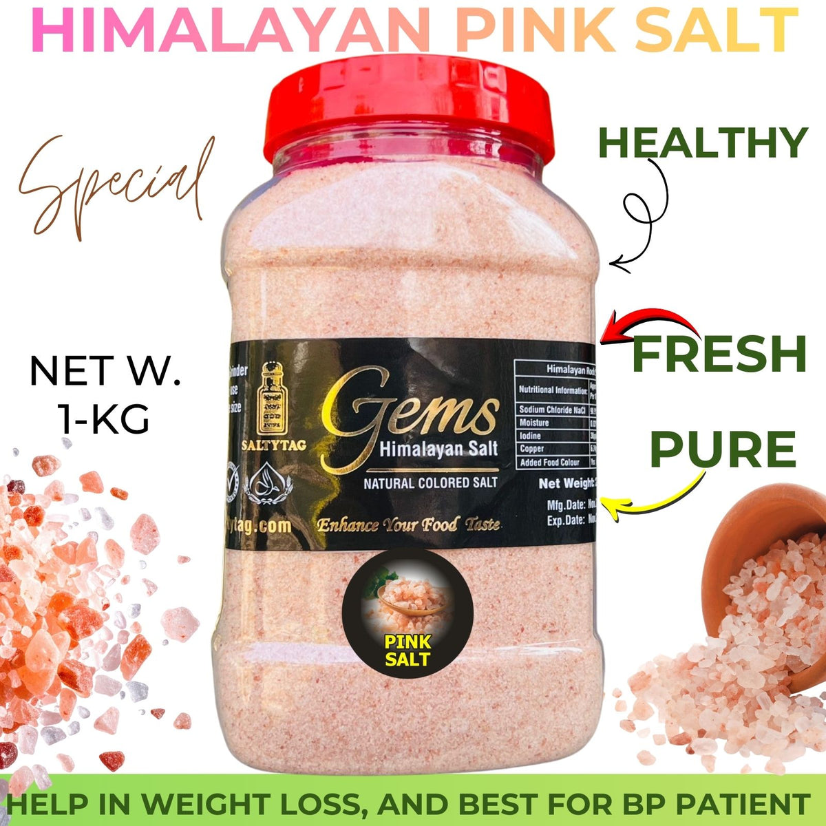 Pure Himalayan Grinded Pink Salt (One KG)