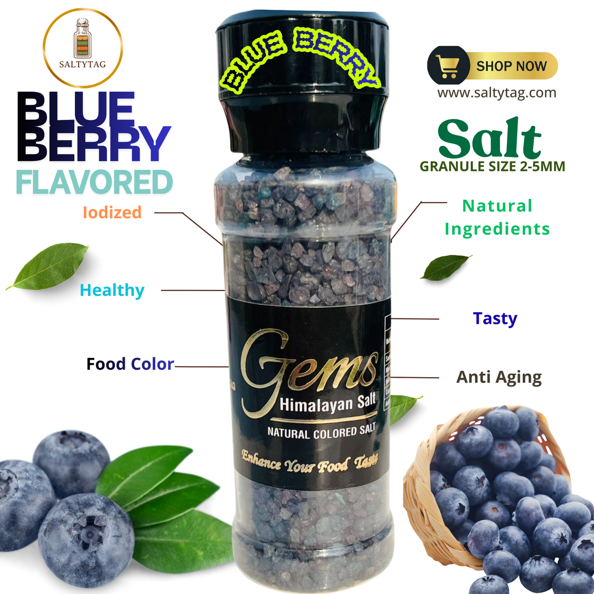 Blue Berry Flavor Natural Himalayan Salt With Grinder