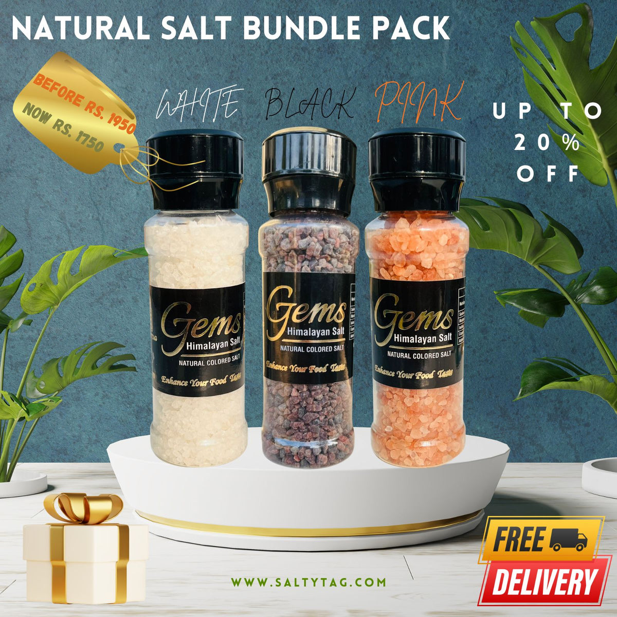 Natural Himalayan White , Pink And Black Salt Bundle Pack