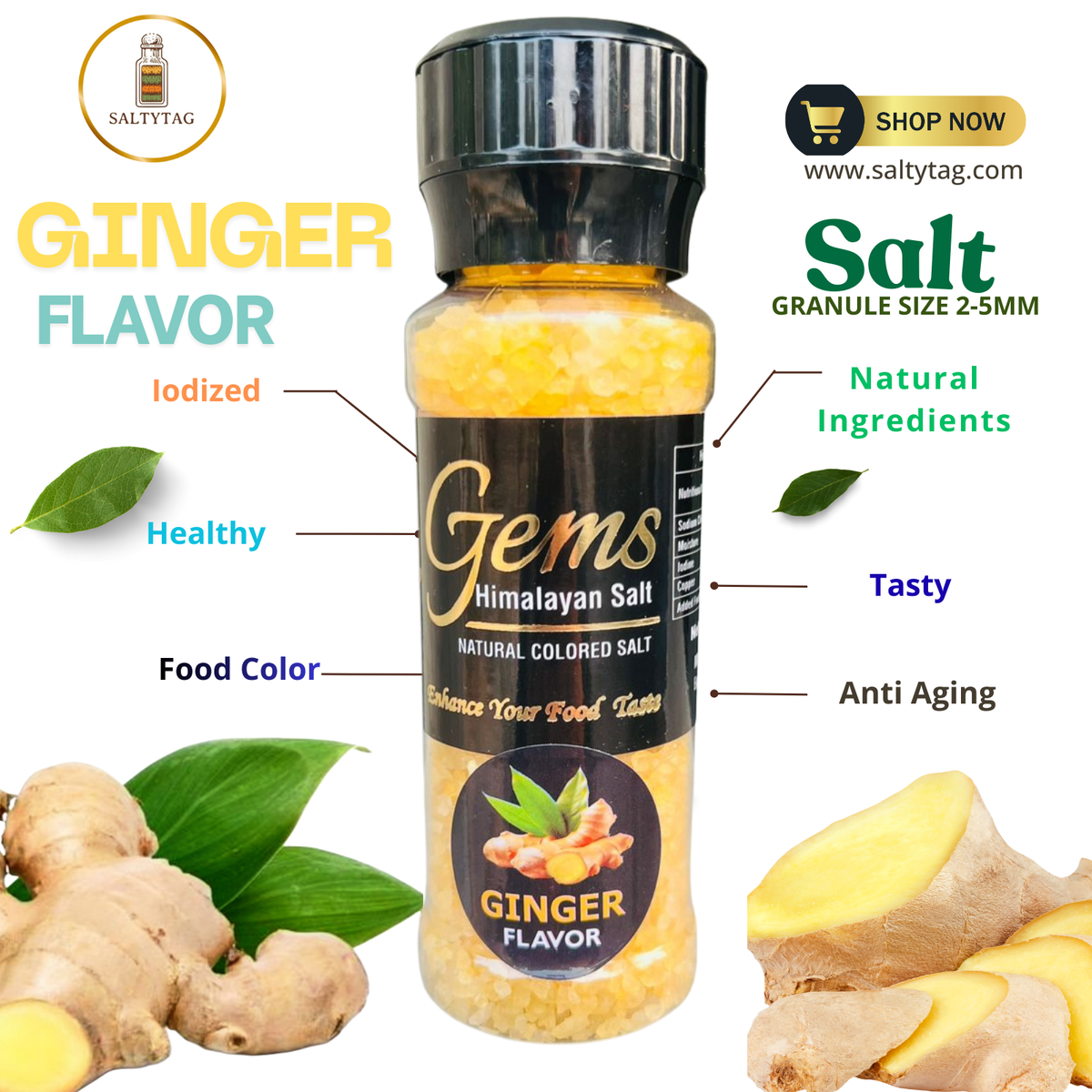 Ginger Flavor Natural Himalayan Salt With Grinder