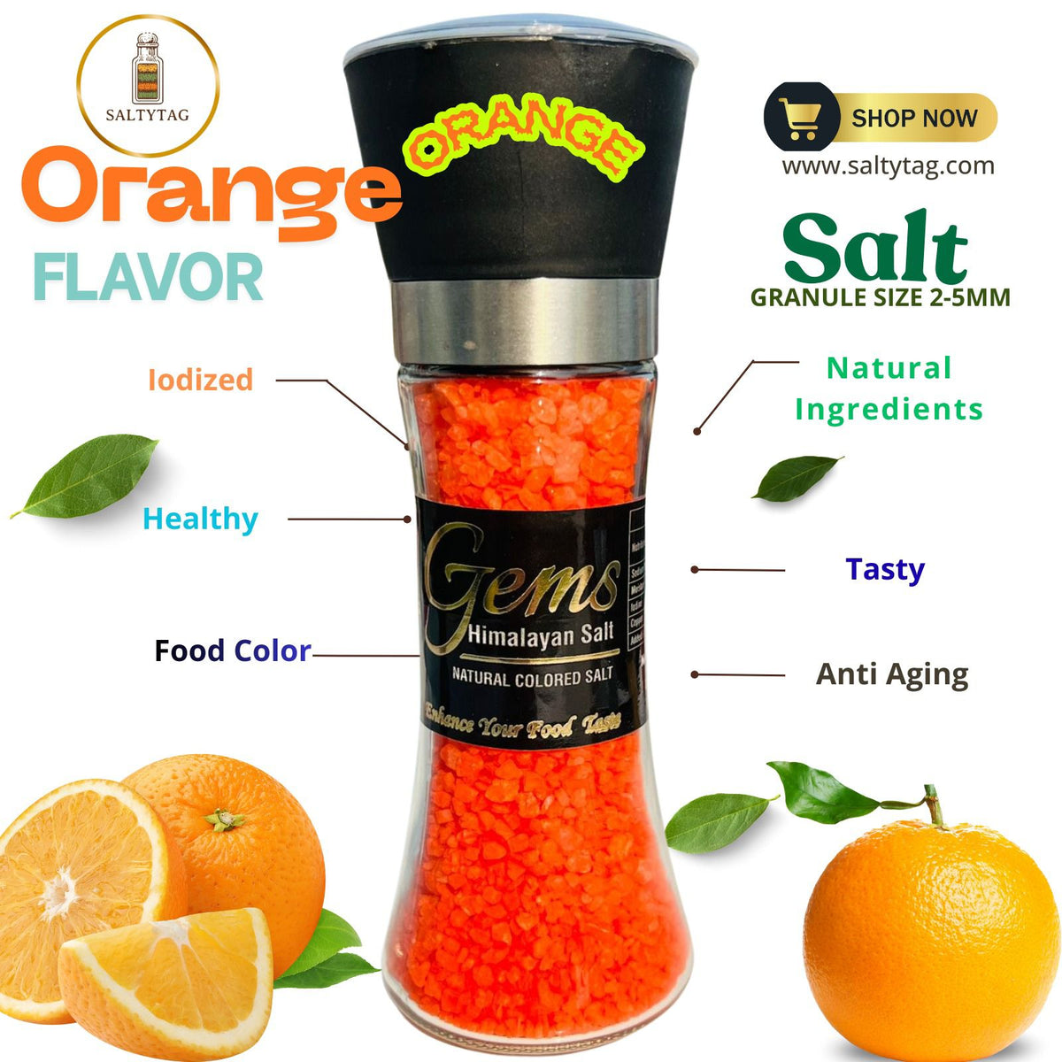Orange Flavor Natural Himalayan Salt With Grinder
