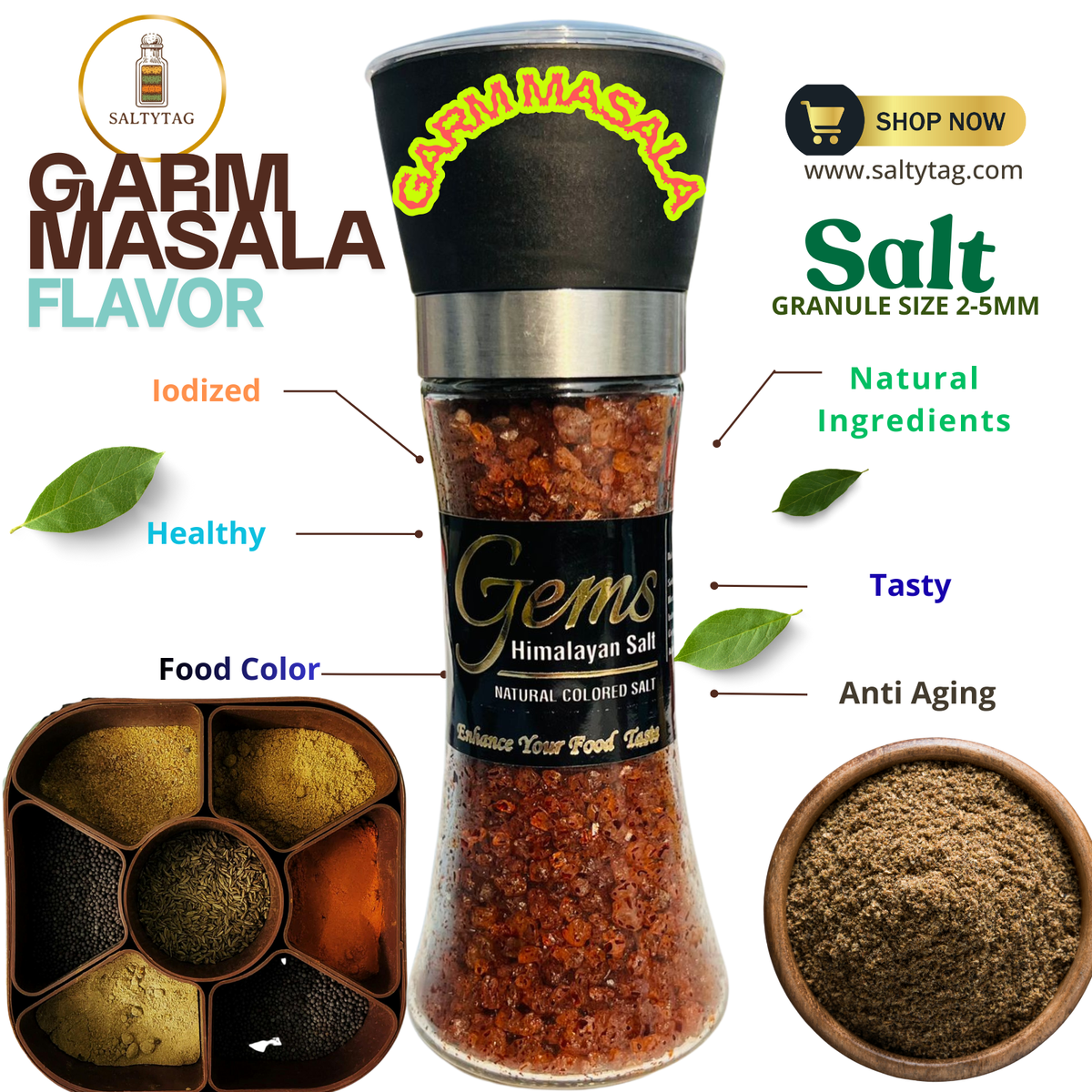 Garam Masala Flavor Natural Himalayan Salt With Grinder