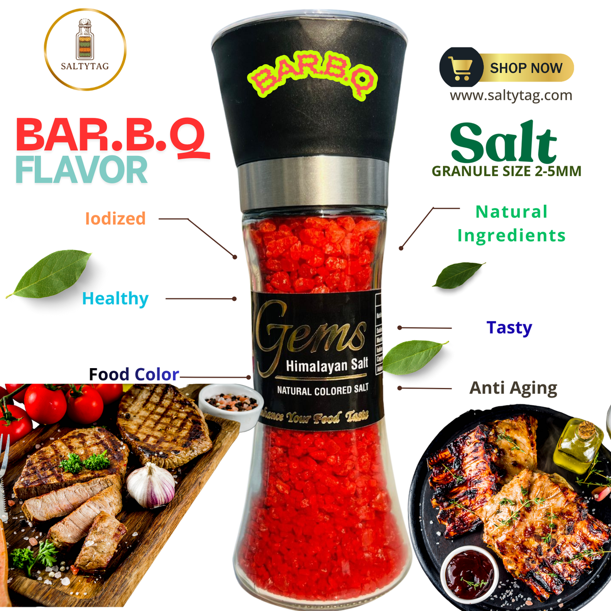 BAR B.Q Flavor Natural Himalayan Salt With Grinder