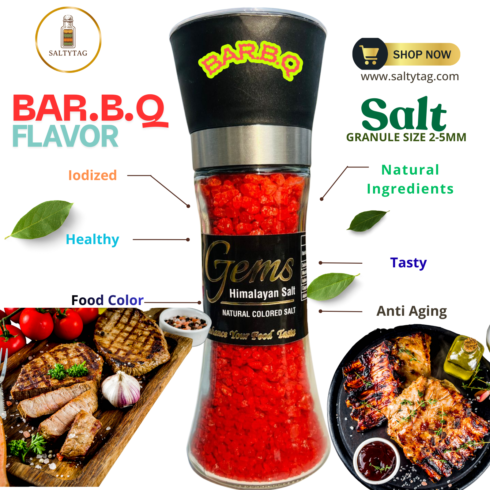 BAR B.Q Flavor Natural Himalayan Salt With Grinder