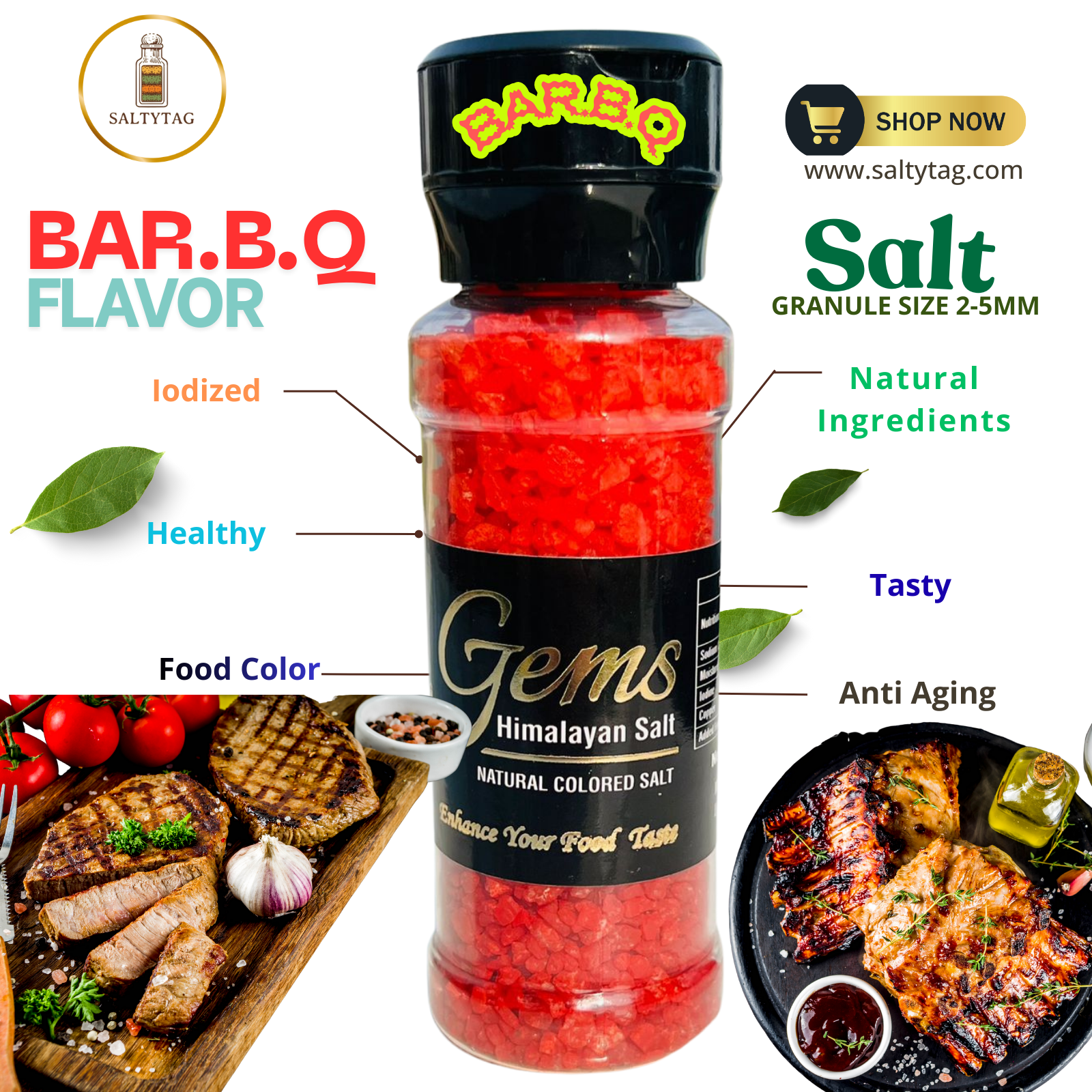 BAR B.Q Flavor Natural Himalayan Salt With Grinder