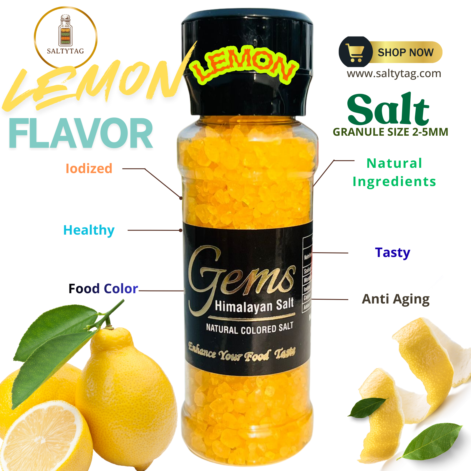 Lemon Flavor Natural Himalayan Salt With Grinder