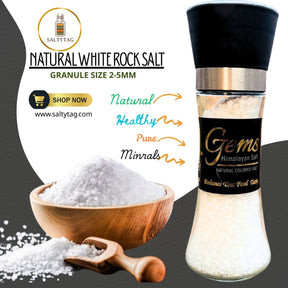 Gems Pristine White Himalayan Salt With Grinder in Glass Jar