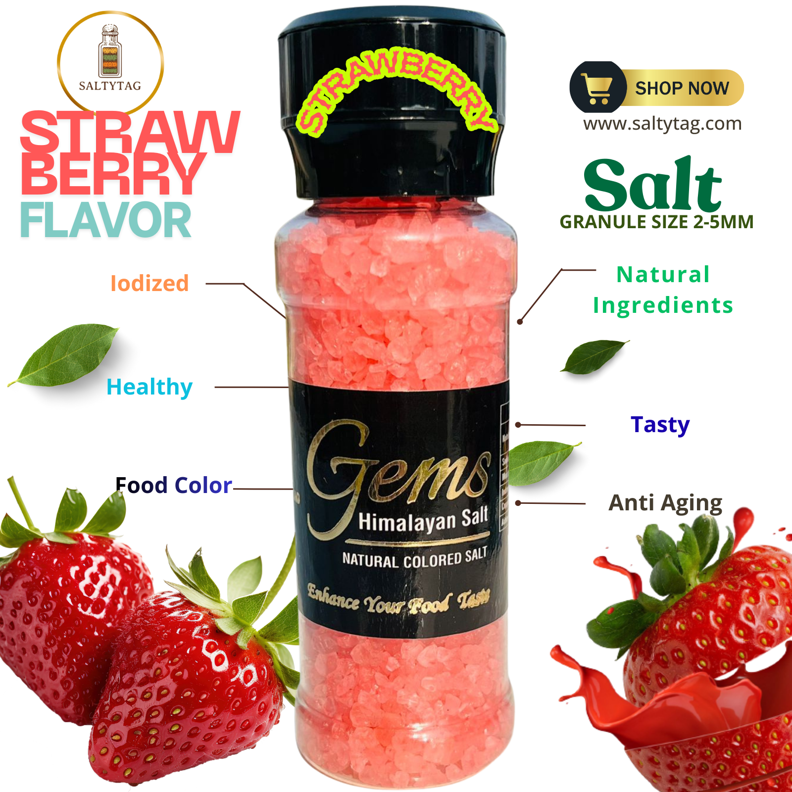 Strawberry Flavor Natural Himalayan Salt With Grinder