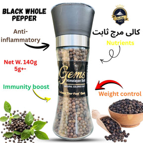 Premium Whole Black Pepper With Refillable Grinder Jar (Sabit Kali Mirch)