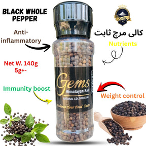 Premium Whole Black Pepper With Refillable Grinder Jar (Sabit Kali Mirch)