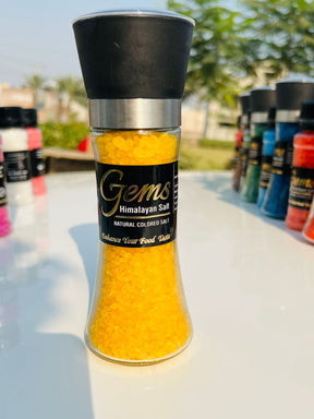 Yellow Color Himalayan Salt With Grinder In Glass Jar