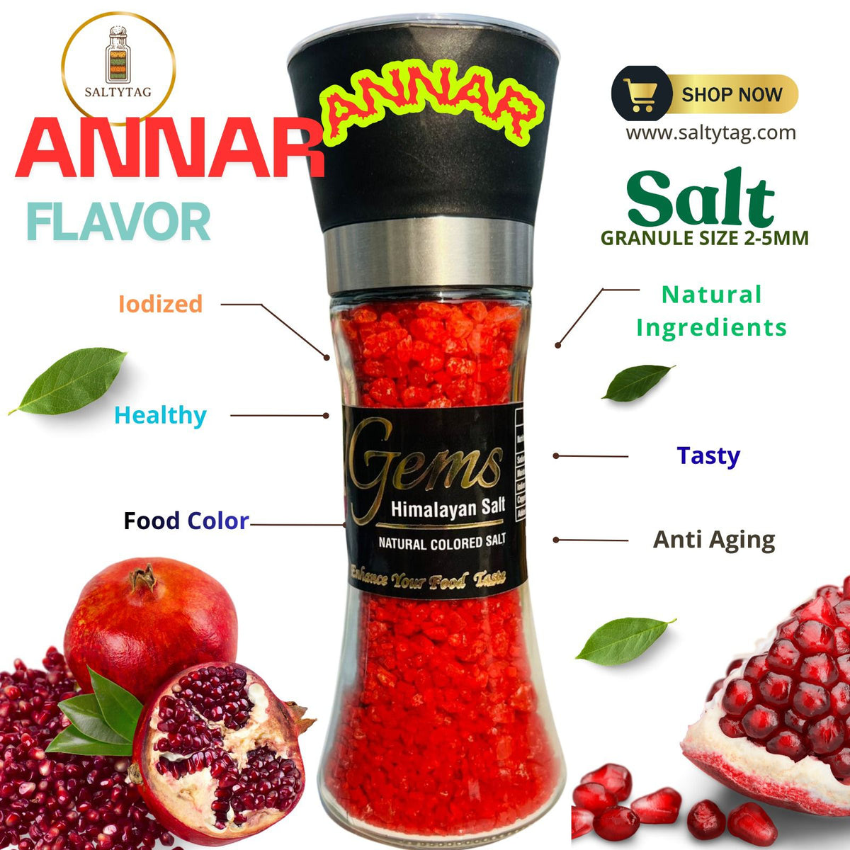 Annar Flavor Natural Himalayan Salt With Grinder