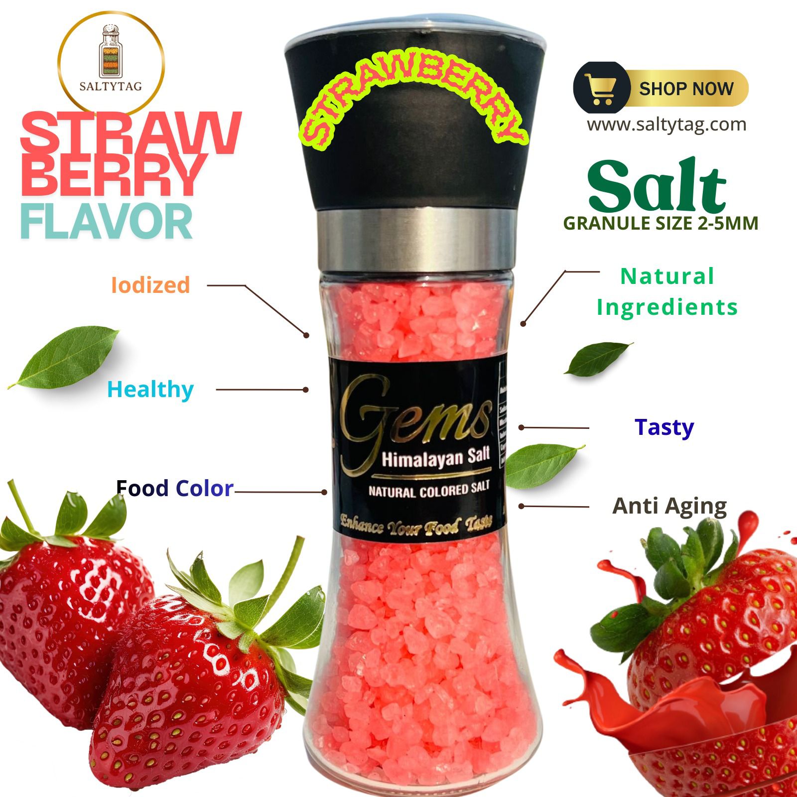 Strawberry Flavor Natural Himalayan Salt With Grinder