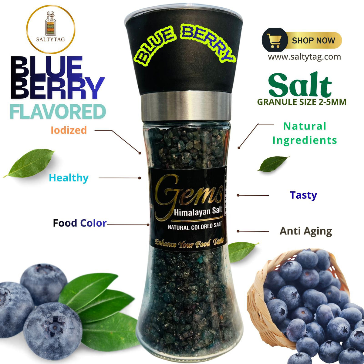 Blue Berry Flavor Natural Himalayan Salt With Grinder