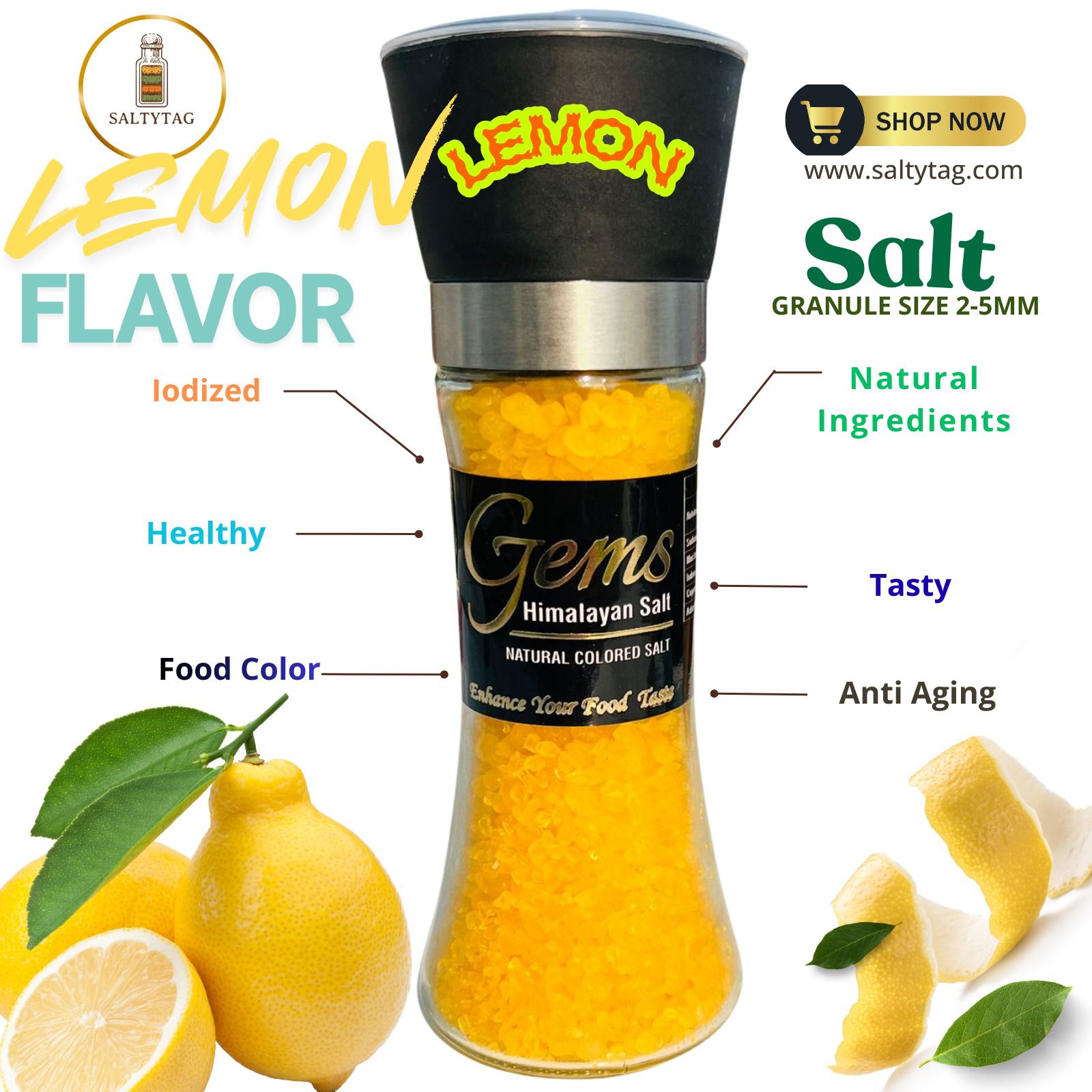 Lemon Flavor Natural Himalayan Salt With Grinder